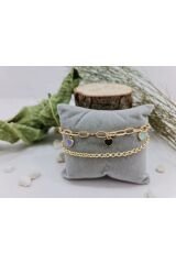 luxury steel Gold renkzirkon taşlı ay ve yıldızlı dorika zincirli Çelik halhal