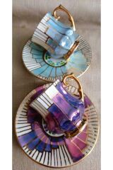 BASAMAK PORSELEN EL BOYAMA 2Lİ KAHVE FİNCAN TAKIMI