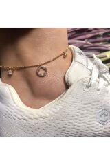 luxury steeş gold renk dorika zincirli zirkon taşlı çelik halhal