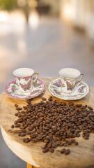 BUTTERFLY 2 Lİ EL BOYAMA PORSELEN KAHVE FİNCAN SETİ