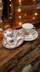BUTTERFLY 2 Lİ EL BOYAMA PORSELEN KAHVE FİNCAN SETİ