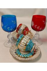 ARNİ PORSELEN EL BOYAMA 2Lİ KAHVE FİNCANI VE KADEH SU BARDAĞI