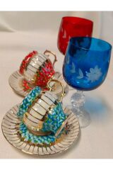 ARNİ PORSELEN EL BOYAMA 2Lİ KAHVE FİNCANI VE KADEH SU BARDAĞI