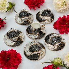 BLACK GOLD 6LI PORSELEN EL BOYAMA KAHVE FİNCAN TAKIMI