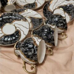 BLACK GOLD 6LI PORSELEN EL BOYAMA KAHVE FİNCAN TAKIMI