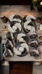 BLACK GOLD 6LI PORSELEN EL BOYAMA KAHVE FİNCAN TAKIMI