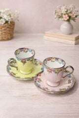 CEYLAN 2 KİŞİLİK PORSELEN EL BOYAMA KAHVE FİNCAN TAKIMI