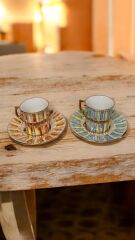 LİNE 2 Lİ PORSELEN EL BOYAMA KAHVE FİNCAN TAKIMI