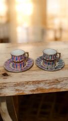 LİNE 2 Lİ PORSELEN EL BOYAMA KAHVE FİNCAN TAKIMI