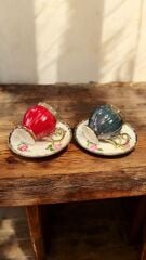 PARILTI 2 Lİ PORSELEN EL BOYAMA KAHVE FİNCAN TAKIMI