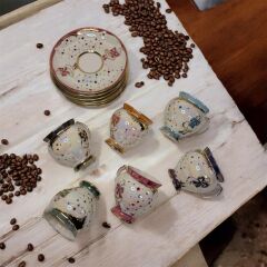 LİLİRDEK 6LI PORSELEN EL BOYAMA KAHVE FİNCAN TAKIMI