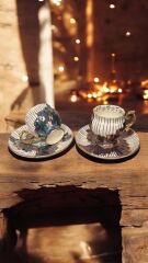 BASAMAK 2.KALİTE PORSELEN EL BOYAMA 2Lİ KAHVE FİNCAN TAKIMI