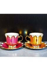 Hu Ayçiçek Porselen El Boyaması 2li Fincan Takımı