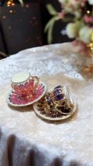 VALEKO 2 Lİ EL BOYAMA PORSELEN KAHVE FİNCAN TAKIMI