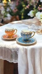 VALEKO 2 Lİ ELBOYAMA PORSELEN KAHVE FİNCAN TAKIMI