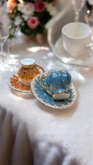 VALEKO 2 Lİ ELBOYAMA PORSELEN KAHVE FİNCAN TAKIMI