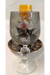 BADEM PORSELEN EL BOYAMA 2Lİ KAHVE FİNCANI VE KRİSTAL SU BARDAĞI