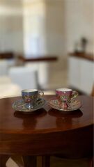 HÜNKAR 2 Lİ PORSELEN EL BOYAMA KAHVE FİNCAN TAKIMI