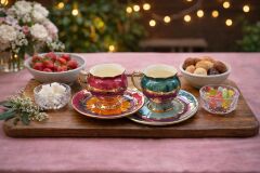 BOSNA SİRİ 2Lİ PORSELEN EL BOYAMA TÜRK KAHVE FİNCAN TAKIMI