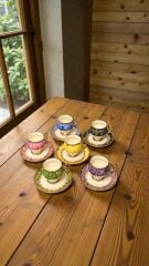 NURANCAN 6 LI PORSELEN EL BOYAMA KAHVE FİNCAN TAKIMI