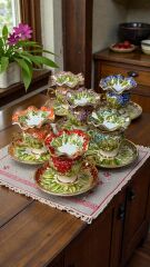 EVORA 6 LI EL BOYAMA KPORSELEN KAHVE FİNCAN VE LOKUMLUK TAKIMI