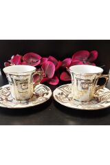 Geometri Porselen El Boyama 2li Kahve Fincan Takımı