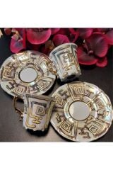 Geometri Porselen El Boyama 2li Kahve Fincan Takımı