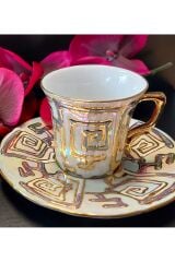 Geometri Porselen El Boyama 2li Kahve Fincan Takımı