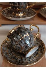 EKOSE PORSELEN EL BOYAMA KAHVE FİNCAN TAKIMI Gri