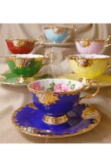 ELİZABETPRİME PORSELEN EL DEKOR BOYAMA ÇAY FİNCAN TAKIMI