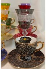 PORSELEN EL BOYAMA 6LI KAHVE FİNCANI VE KADEH SU BARDAĞI TAKIMI