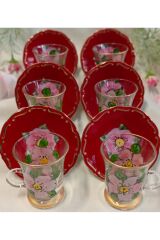 PORSELEN EL DEKOR BOYAMA 6LI ÇAY BARDAĞI TAKIMI