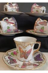 KELEBEK PORSELEN EL BOYAMA KAHVE FİNCAN TAKIMI