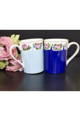 İKİLİ MAVİ KUPALAR PORSELEN EL BOYAMA