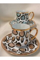 LEOPAR PORSELEN EL BOYAMA 2Lİ KAHVE FİNCAN TAKIMI