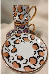 LEOPAR PORSELEN EL BOYAMA 2Lİ KAHVE FİNCAN TAKIMI