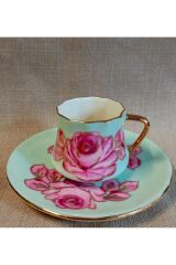 PORSELEN EL BOYAMA TEK KİŞİLİK PASTA VE KAHVE FİNCANI (İADESİ YOKTUR)