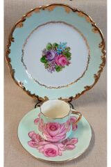 PORSELEN EL BOYAMA TEK KİŞİLİK PASTA VE KAHVE FİNCANI (İADESİ YOKTUR)