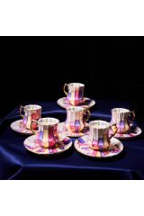 Basamak Porselen El Boyama 6lı Kahve Fincan Takımı