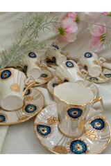 NAZAR BONCUĞU PORSELEN EL BOYAMA KAHVE FİNCAN TAKIMI