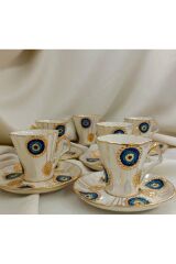 NAZAR BONCUĞU PORSELEN EL BOYAMA KAHVE FİNCAN TAKIMI