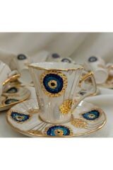 NAZAR BONCUĞU PORSELEN EL BOYAMA KAHVE FİNCAN TAKIMI