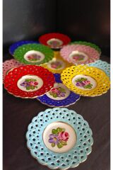 PORSELEN EL DEKOR BOYAMA 12Lİ ÇAY TABAKLARI