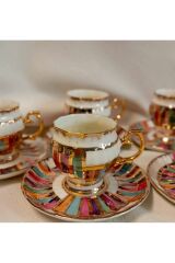 PERVİZ PORSELEN EL BOYAMA KAHVE FİNCAN TAKIMI