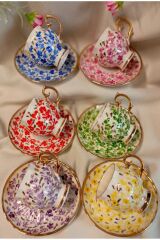 PERVİZ KARÇİÇEK PORSELEN EL BOYAMA KAHVE FİNCAN TAKIMI