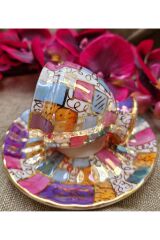 Renkli Porselen El Boyama 2li Fincan Takımı