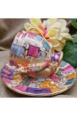 Renkli Porselen El Boyama 2li Fincan Takımı