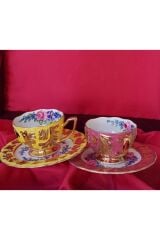 Porselen El Boyama Suliman Ikili Kahve Fincan Seti