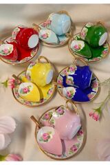 SARAY PORSELEN EL BOYAMA KAHVE FİNCAN TAKIMI VE LOKUMLUK SETİ