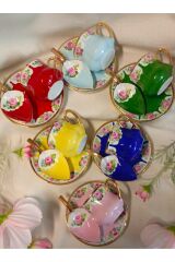 SARAY PORSELEN EL BOYAMA KAHVE FİNCAN TAKIMI VE LOKUMLUK SETİ